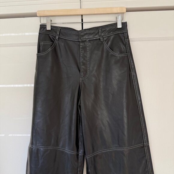 ZARA TOPSTITCHED FAUX LEATHER PANTS BLACK - Picture 8 of 8